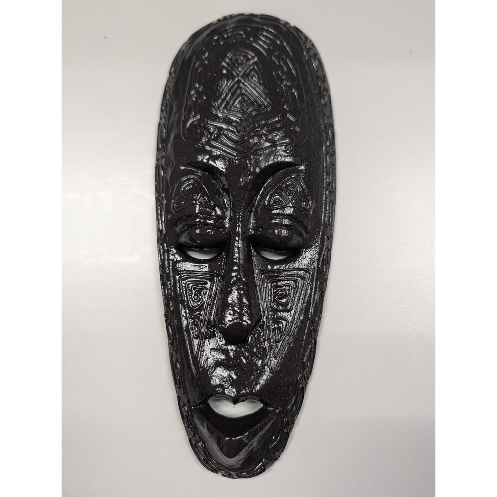 Vintage Hand Carved black African Tribal Mask solid Wood 10in